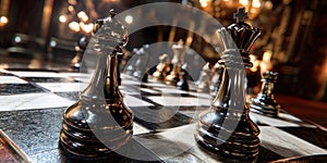 A Chessboard MidGame with Dramatic Lighting for Gaming Strategy or DramaticThemed Design Projects