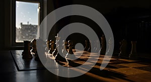 Chessboard Strategy Sunlight Through Window: A Game of Shadows and Light