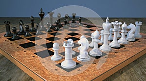 Chessboard on wooden table