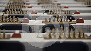 Chessboards and figures at chess competition world cadets championship