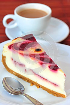 Chesse and raspberry cream cake & a cup of coffee