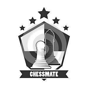 Chessmate club black and white emblem with pawns illustrations