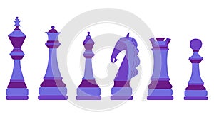 Chessmen. Vector flat blue color isolated set