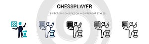 Chessplayer icon in filled, thin line, outline and stroke style. Vector illustration of two colored and black chessplayer vector