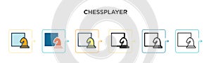 Chessplayer vector icon in 6 different modern styles. Black, two colored chessplayer icons designed in filled, outline, line and