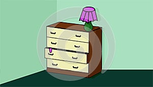 The chest of drawers is