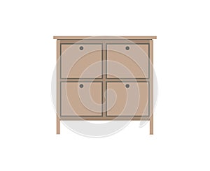 Chest of drawers, bedside table set vector. Wooden textures. Cartoon house equipment for interior. Illustration of