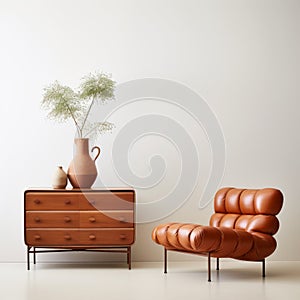 Modern Chest Of Drawers With Bouroullec Lounge Chair In Tan Leather photo