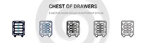 Chest of drawers icon in filled, thin line, outline and stroke style. Vector illustration of two colored and black chest of