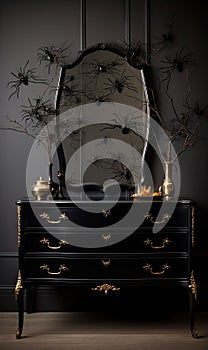 a chest of drawers with a mirror on top