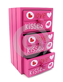 Chest of drawers pink with words of love and heart photo