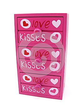 Chest of drawers pink with words of love and heart