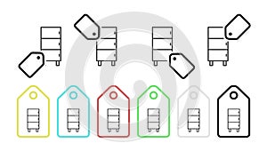 Chest of drawers vector icon in tag set illustration for ui and ux, website or mobile application