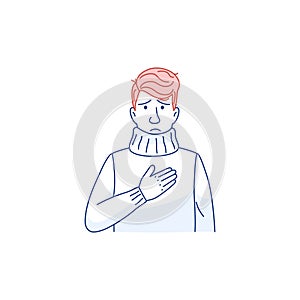 Chest pain symptom line icon. Man has heart attack