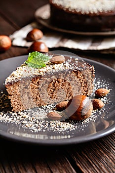 Chestnut cake with almonds and chocolate