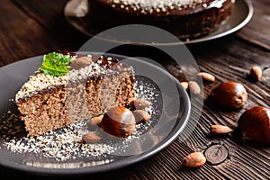 Chestnut cake with almonds and chocolate
