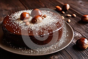 Chestnut cake with almonds and chocolate