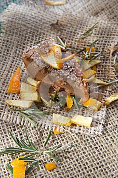 Chestnut flour cake with orange and rosemary