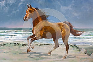 Chestnut horse, fragment of painting