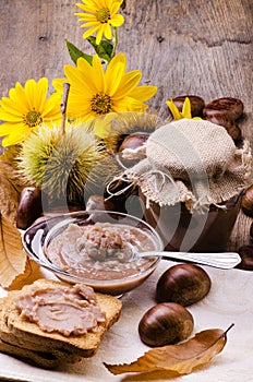 Chestnut jam in glass jar