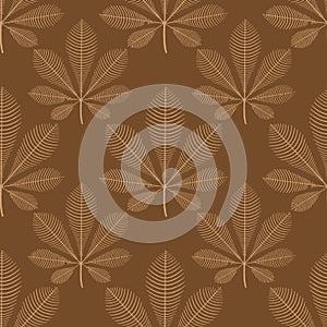 Chestnut leaves brown seamless vector pattern. Repeating nature autumn leaf background with fall plants. Use for fabric, fashion