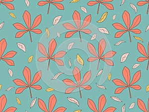 Chestnut leaves seamless pattern. Falling autumn leaves. Design for wrapping paper, print, fabric and printing. Vector