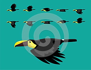 Chestnut-Mandibled Toucan Flying Animation Cute Cartoon Vector Illustration photo