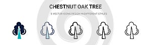 Chestnut oak tree icon in filled, thin line, outline and stroke style. Vector illustration of two colored and black chestnut oak