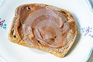 Chestnut Spread Paste with Toast Bread Slice. Creme de Marrons