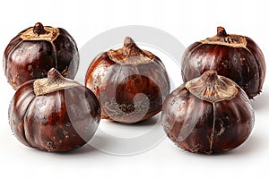 chestnuts, in different angles and positions, on a white background, photo realistic, with hyper detail, with professional p photo
