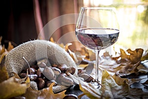 Chestnuts with glass of wine