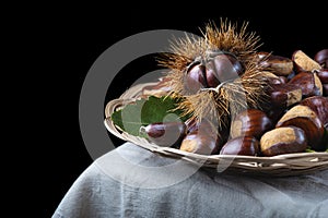 Chestnuts with leaves