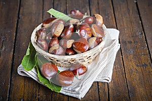 Chestnuts with leaves