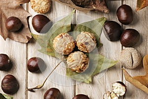 Chestnuts and panellets, typical of Catalonia