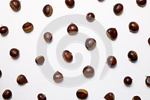 Chestnuts pattern background. Autumn and winter snacks