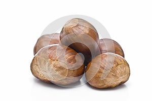 Chestnuts on white background.