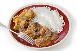 Chettinadu chicken curry with veg and rice