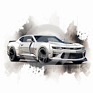 Chevrolet Camaro With White Silhouette - Automotive Artwork Creation