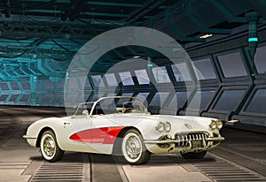 Chevrolet corvette c1 convertible cars car vehicles red space abstract port spaceship outer galaxy american vintage