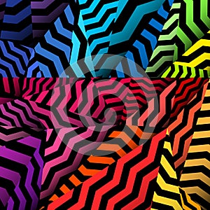 Chevron background, rippled rainbow and black pattern