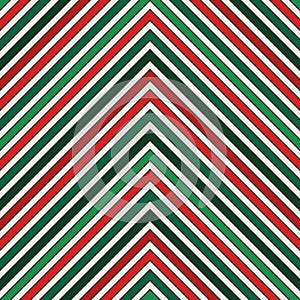 Chevron diagonal stripes background. Seamless pattern in Christmas traditional colors. Zigzag horizontal lines wallpaper