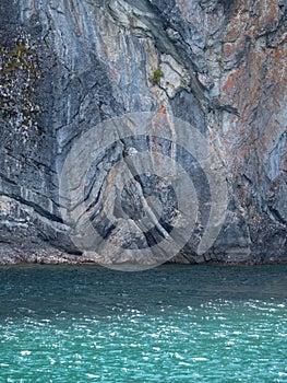 Chevron Fold at Edge of Upper Waterton Lake in Waterton-Glacier International Peace Park photo