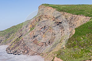Chevron folding in geological strata at Millook Haven near Crack