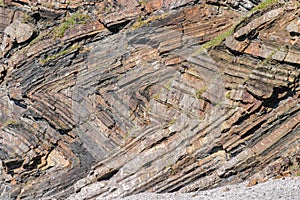 Chevron folding in geological strata at Millook Haven near Crackington Haven in Cornwall