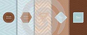 Chevron geometric seamless patterns. Vector set of pastel zigzag backgrounds