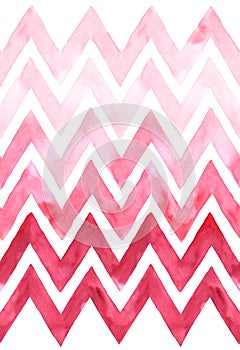 Chevron with gradation of pink color on white background. Watercolor seamless pattern