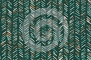 Chevron Herringbone Pattern in Forest Green, Mint and Browns