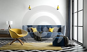 Chevron interior living room, chevron floor black-white, with lo