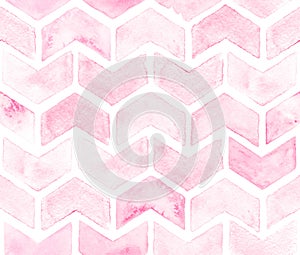 Chevron of light pink color on white background. Watercolor seamless pattern for fabric
