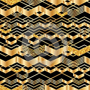 Chevron line golden glitter seamless pattern